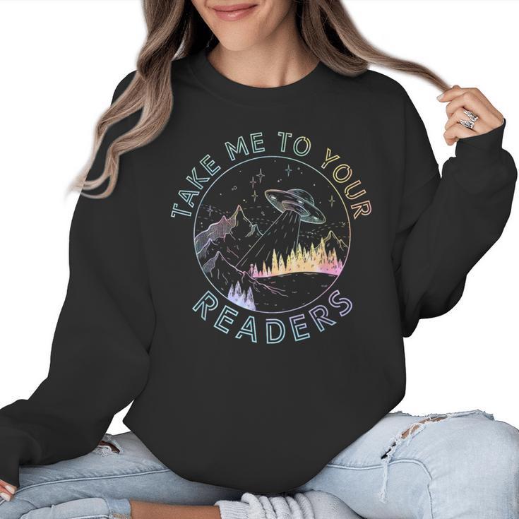 Take Reading English Teacher Library Alien Space T-S Tie Dye Women Crewneck Sweatshirt