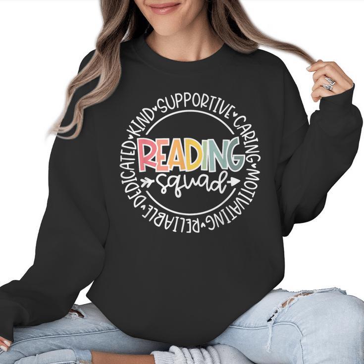 Reading Squad Teacher Reader Librarian Interventionist Team Women Crewneck Sweatshirt