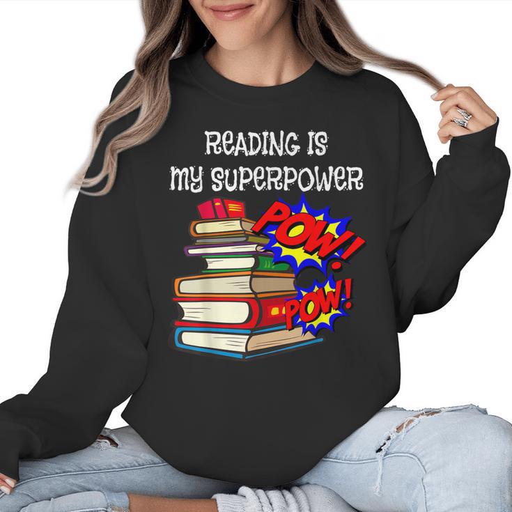 Reading Is My Super Power Superhero Best English Teacher Women Crewneck Sweatshirt