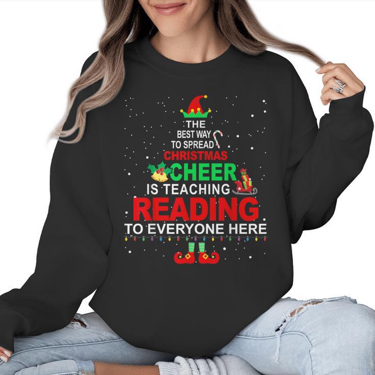 Reading Teacher Christmas Shirt Elf Christmas Cheer For Men Women Women Crewneck Sweatshirt