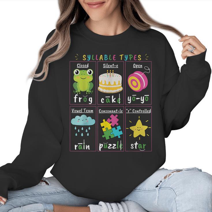 Reading Teacher Syllable Types Phonics Phonemic Awareness Women Crewneck Sweatshirt