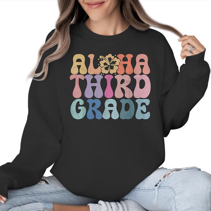 Retro Aloha Third Grade Teacher Summer Vacation Beach Hawaii Women Crewneck Sweatshirt