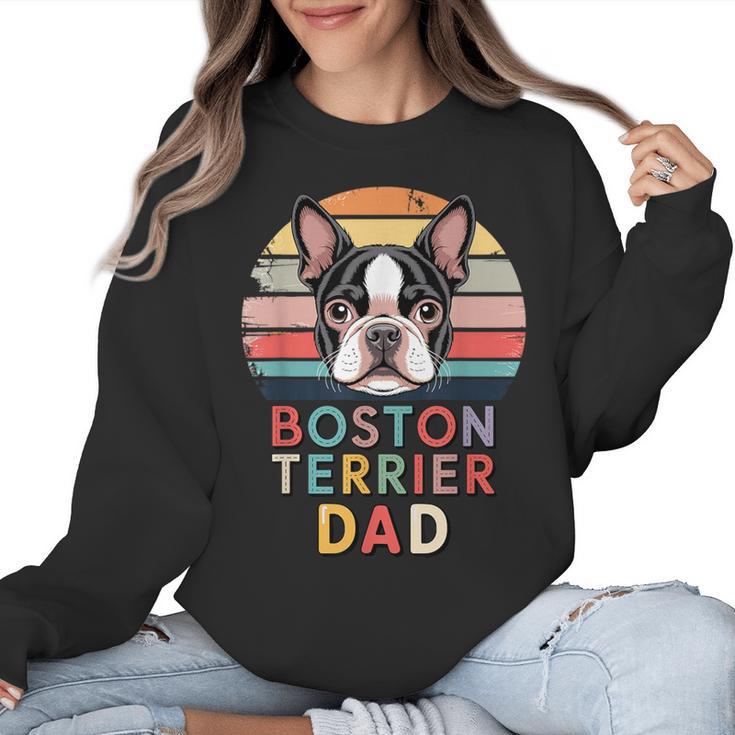 Retro Boston Terrier Dad Women Crewneck Sweatshirt