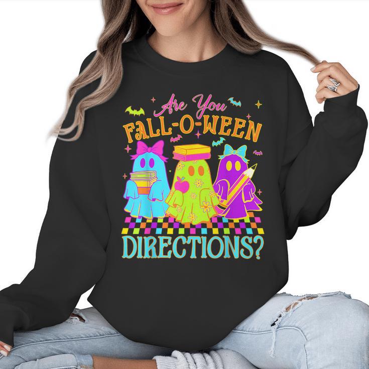 Retro Are You Falloween Direction Teacher Spooky Halloween Women Crewneck Sweatshirt
