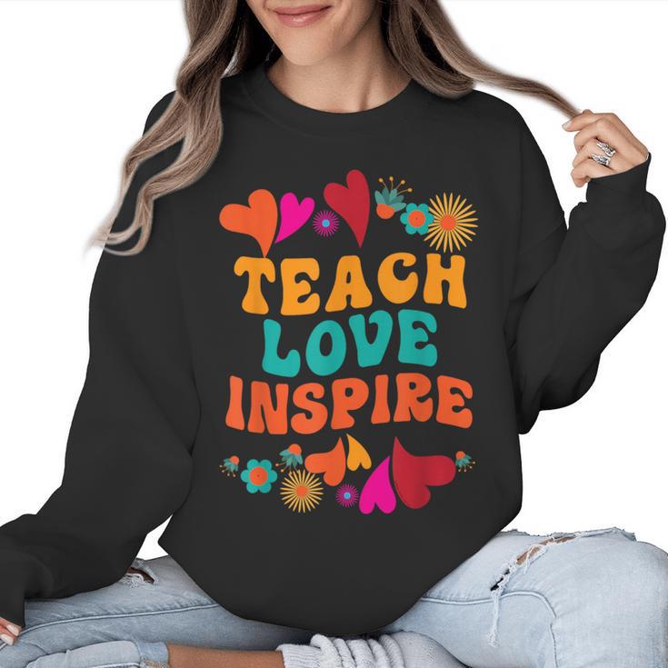 Retro Teach Love Inspire Back To School Teachers Women Crewneck Sweatshirt