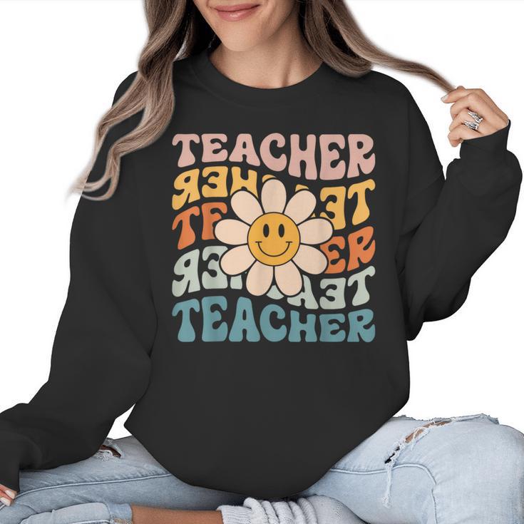 Retro Teacher Daisy Colorful Elementary School Teacher Women Crewneck Sweatshirt