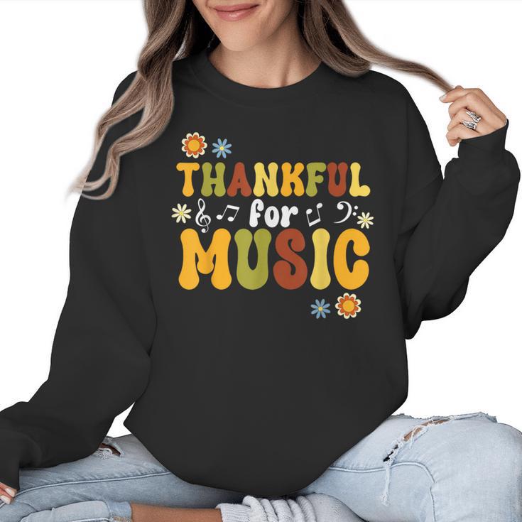 Retro Thankful For Music Floral Music Teacher Thanksgiving Men Women Women Crewneck Sweatshirt