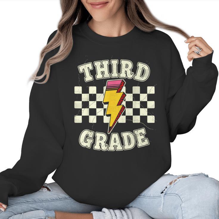 Retro Third Grade Teacher Lightning Bolt Pencil Teacher Kids Women Crewneck Sweatshirt
