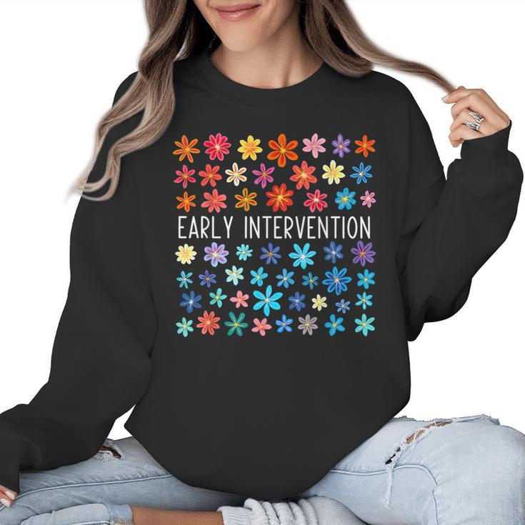Retro Wildflower Early Intervention Teacher Interventionist Women Crewneck Sweatshirt