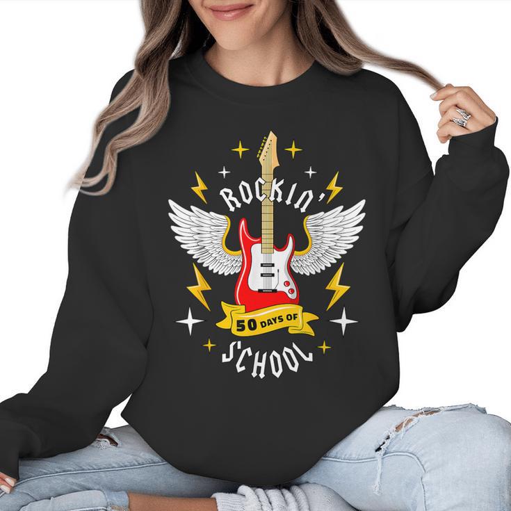 Rockin 50 Days Of School 50th Day Of School Teacher Student Men Women Girls Kids Women Crewneck Sweatshirt