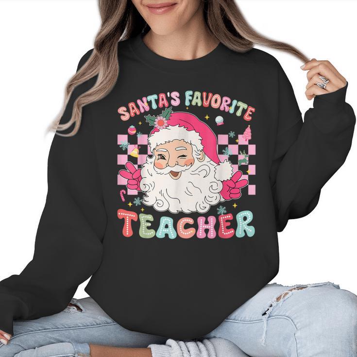 Santa Favorite Teacher Shirt Teacher Christmas Women Crewneck Sweatshirt