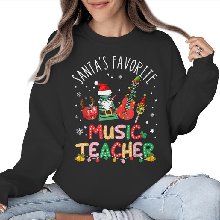 Santa's Favorite Music Teacher Christmas Santa Hat Matching Women Crewneck Sweatshirt