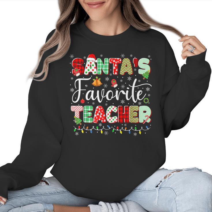 Santas Favorite Teacher Christmas Matching Xmas Men Women Women Crewneck Sweatshirt