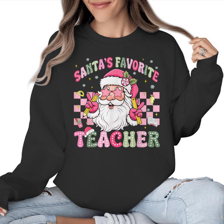 Santa's Favorite Teacher Groovy Christmas Teacher Boys Girls Women Crewneck Sweatshirt