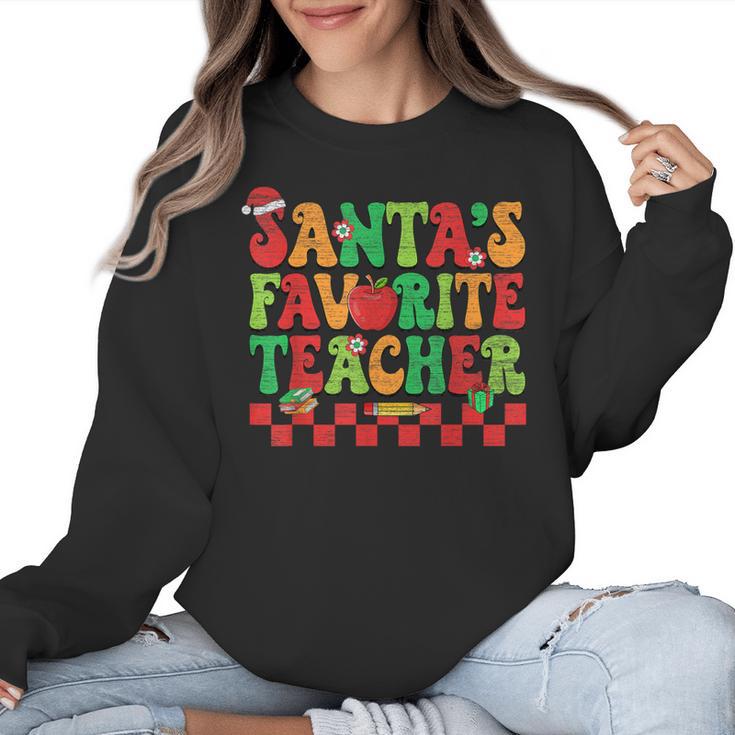 Santas Favorite Teacher Retro Groovy Christmas Xmas Women Women Crewneck Sweatshirt