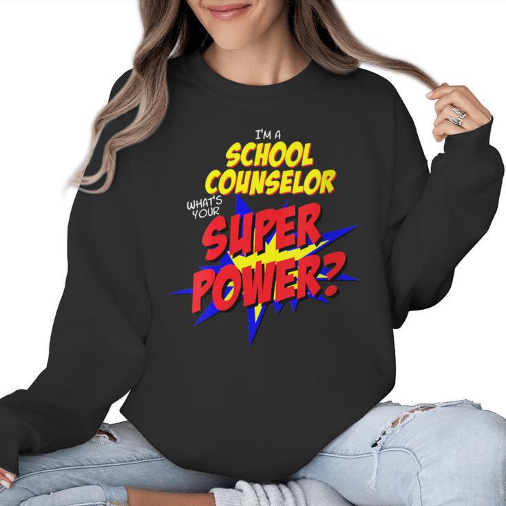 School Counselor Teacher Superhero Superpower Comic Book Women Crewneck Sweatshirt
