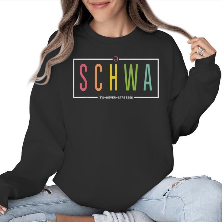 Schwa Teacher Reading Literacy For English Grammar Teachers Women Crewneck Sweatshirt