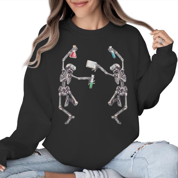 Science Teacher Dancing Skeleton Halloween Chemist Scientist Women Crewneck Sweatshirt