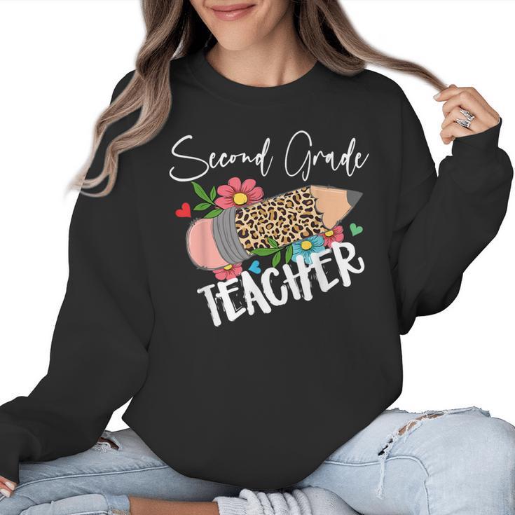 Second Grade Teacher Leopard Pencil 2nd Grade Women Teacher Women Crewneck Sweatshirt