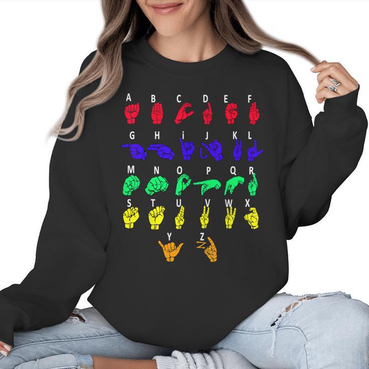 Sign Language Alphabet For ASL Interpreter Deaf Teacher Stud For Men Women Girls Kids Women Crewneck Sweatshirt