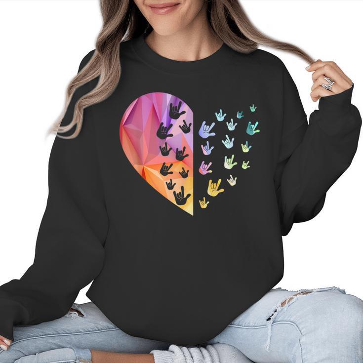 Sign Language Heart ASL For Deaf Teacher Women Crewneck Sweatshirt