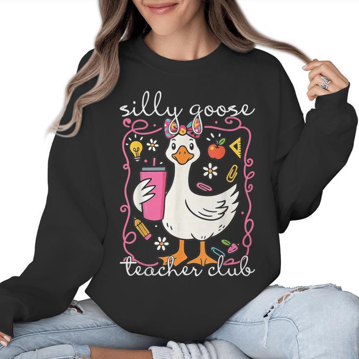 Silly Goose Teacher Club Animal Lover Groovy Teacher Women Crewneck Sweatshirt