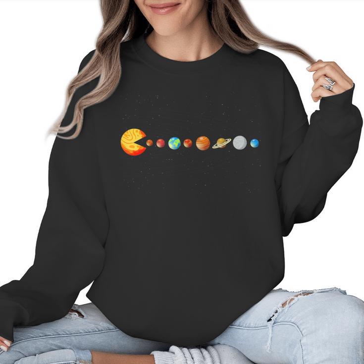 Solar System Teacher Video Games Sun Eating Planets Women Crewneck Sweatshirt