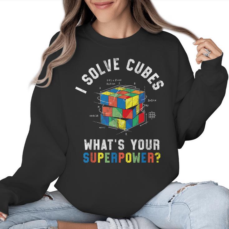 I Solve Cubes Speed Cubing Vintage Youth Math Teacher Women Crewneck Sweatshirt