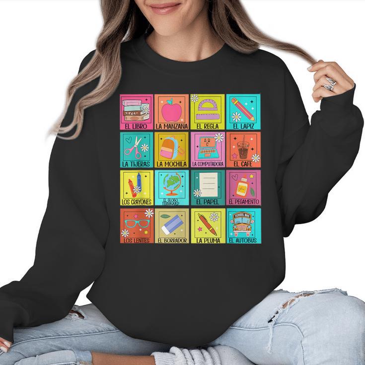 Spanish Teacher Back To School Maestra Dual Language Crew Women Crewneck Sweatshirt