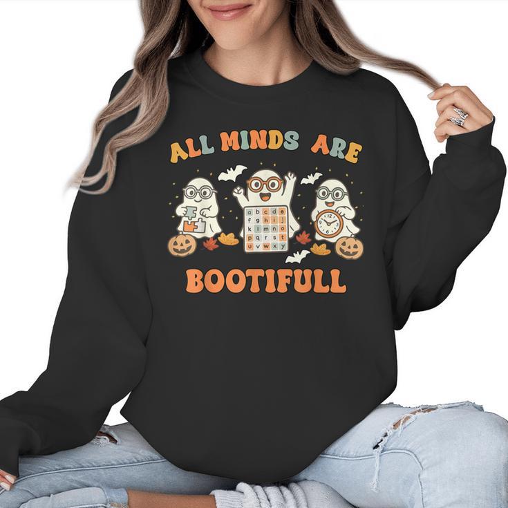 Special Education All Minds SPED Teacher Ghost Halloween Women Crewneck Sweatshirt