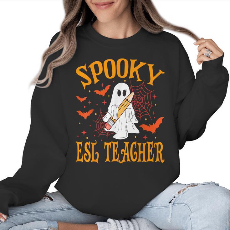 Spooky ESL Teacher Ghost Halloween School Women Women Crewneck Sweatshirt