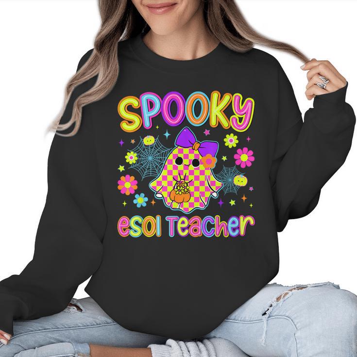 Spooky ESOL Teacher Halloween ESOL Teaching Coquette Women Crewneck Sweatshirt