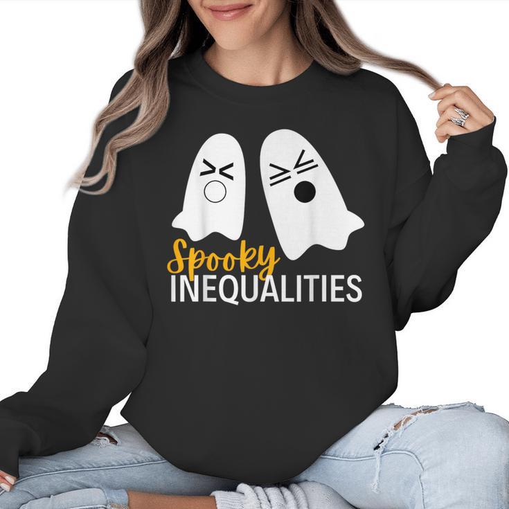 Spooky Ghost Inequalities Halloween Math Teacher Women Crewneck Sweatshirt