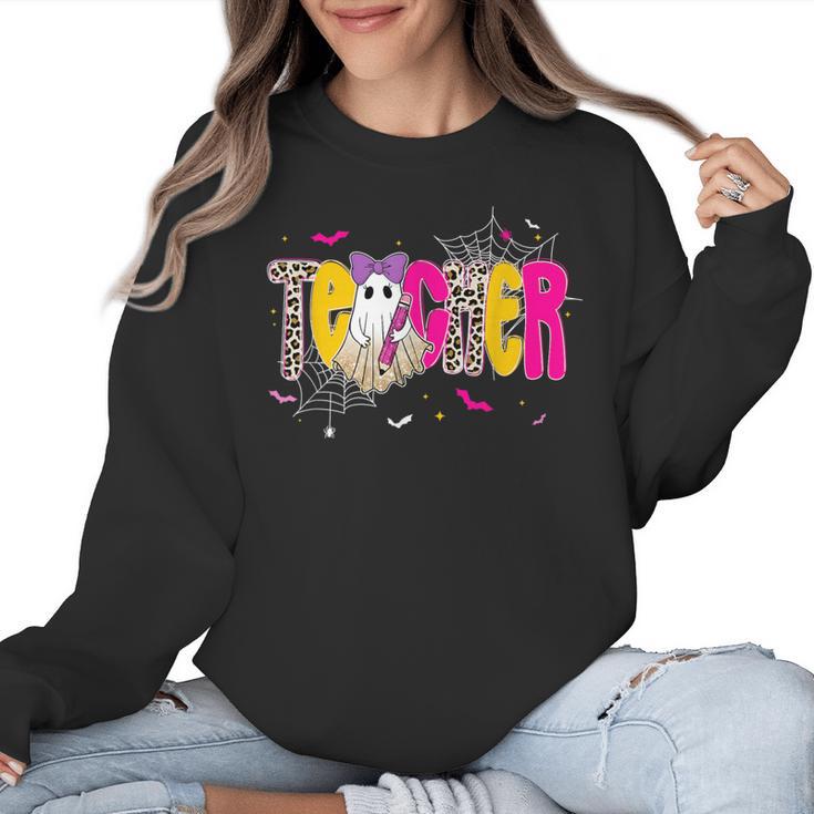 Spooky Halloween Teacher Para Counselor SPED Preppy Boo Kids Women Crewneck Sweatshirt