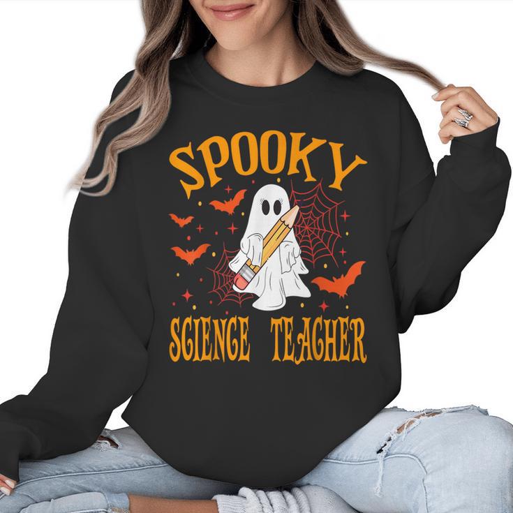 Spooky Science Teacher Ghost Halloween School Women Women Crewneck Sweatshirt