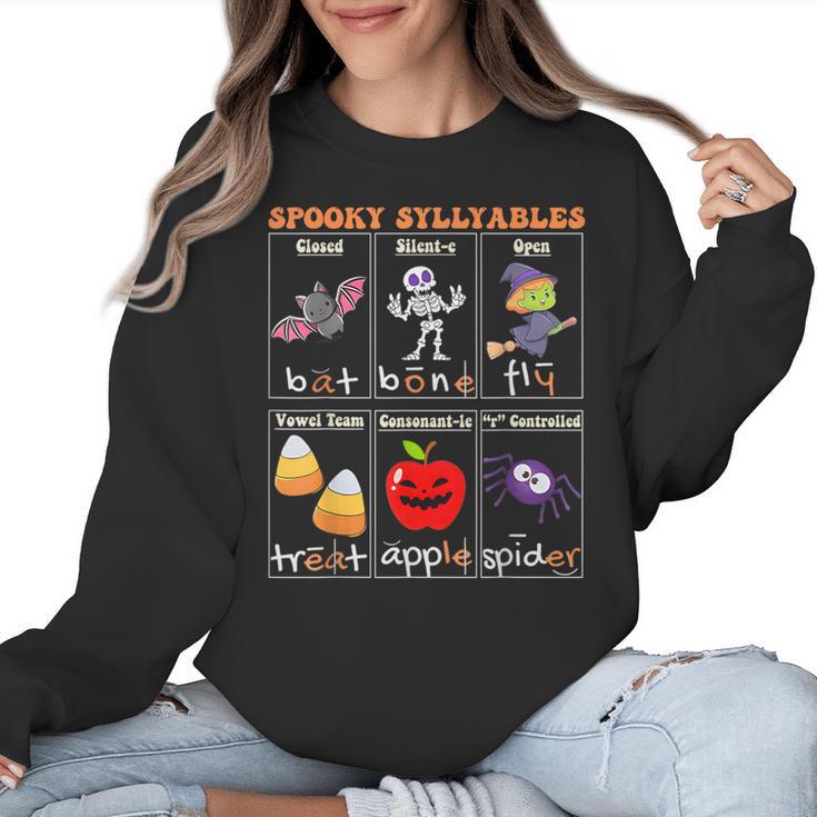 Spooky Syllables Halloween Teacher Student Education Women Crewneck Sweatshirt