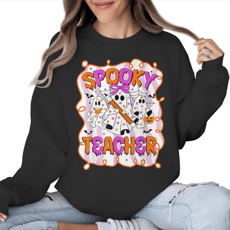 Spooky Teacher Ghost Pencil Teacher Halloween Teacher Women Crewneck Sweatshirt