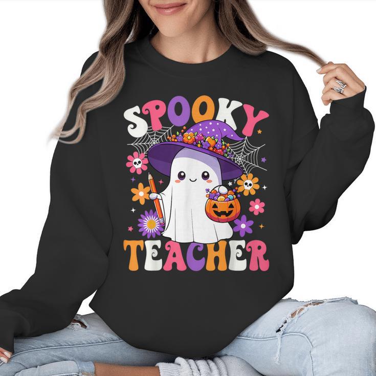 Spooky Teacher Halloween Cute Halloween Teacher Ghost Women Crewneck Sweatshirt
