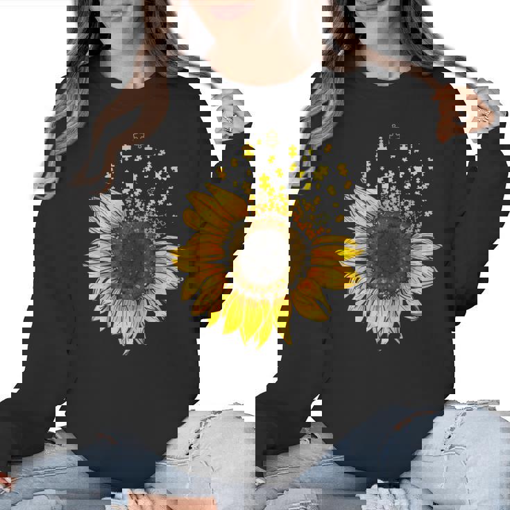 Sunflower Puzzle Pieces Autism Awareness For Mom Teacher For Women Women Crewneck Sweatshirt