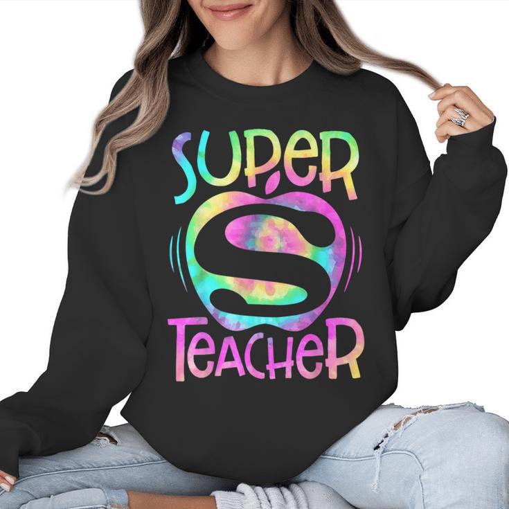 Super Teacher Back To School Apple Tie Dye First Day Women Crewneck Sweatshirt