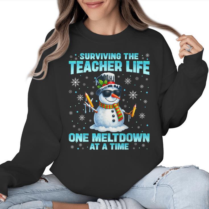 Surviving The Teacher Life Pjs Pajamas Christmas Xmas Teache Women Crewneck Sweatshirt