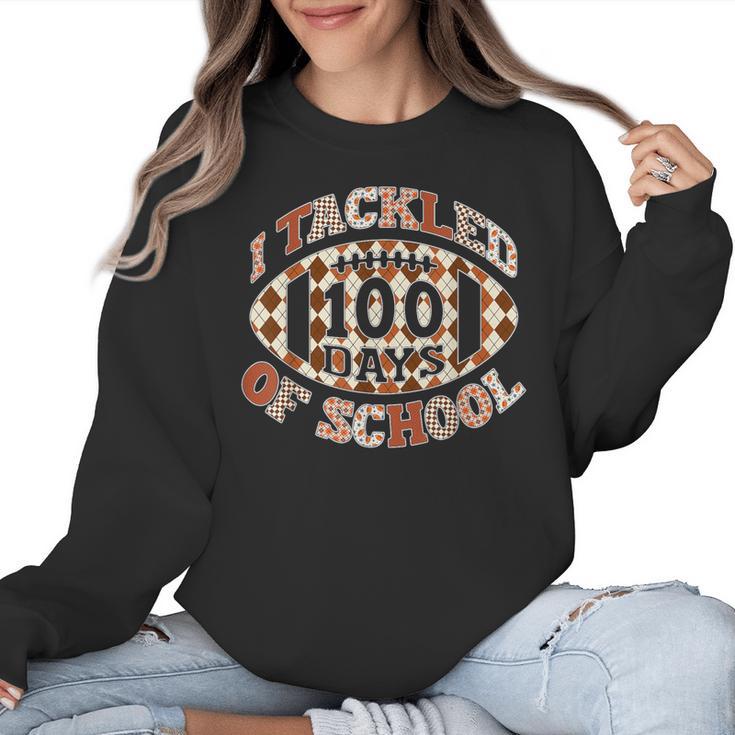 I Tackled 100 Days Of School Football Boys Girls Teachers Women Crewneck Sweatshirt