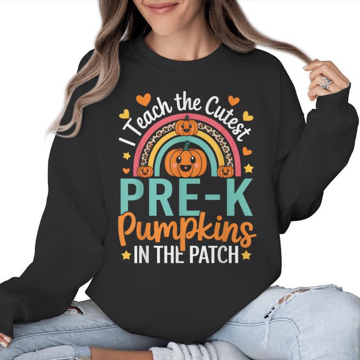 I Teach The Cutest Pre-K Pumpkin Teacher Student Halloween Women Crewneck Sweatshirt