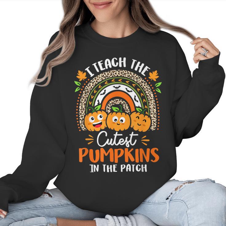 I Teach The Cutest Pumpkins In The Patch Teacher Halloween Women Crewneck Sweatshirt