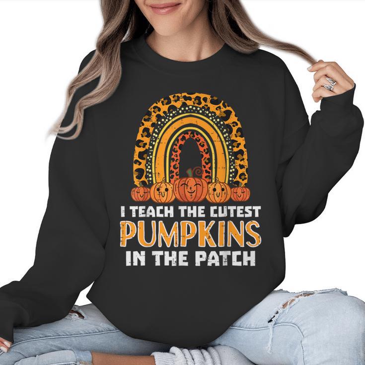 Teach Leopard Rainbow Cute Halloween Costume Teacher Women Women Crewneck Sweatshirt