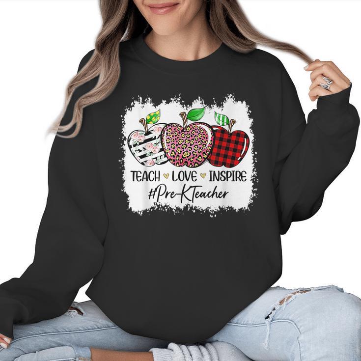 Teach Love Inspire Pre-k Teacher Apple Leopard Red Plain Women Crewneck Sweatshirt