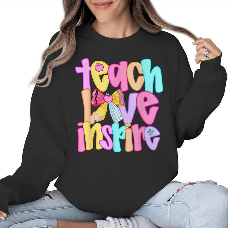 Teach Love Inspire Preppy Back To School Teacher Women Women Crewneck Sweatshirt