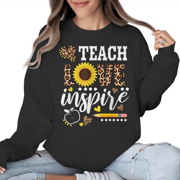 TEACH LOVE INSPIRE Teacher Sunflower Appreciation Women Crewneck Sweatshirt