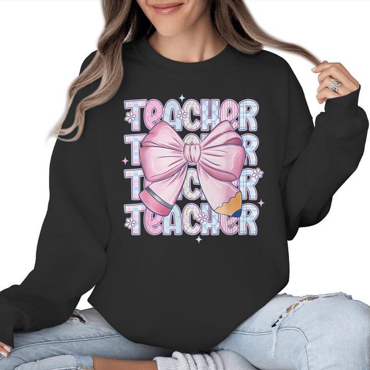Teacher Bow Pencil Flowers Teacher Back To School Women Crewneck Sweatshirt