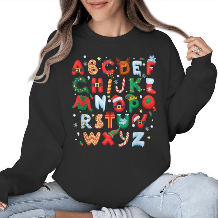 Teacher Christmas Alphabet Back To School Holiday Learning Women Crewneck Sweatshirt
